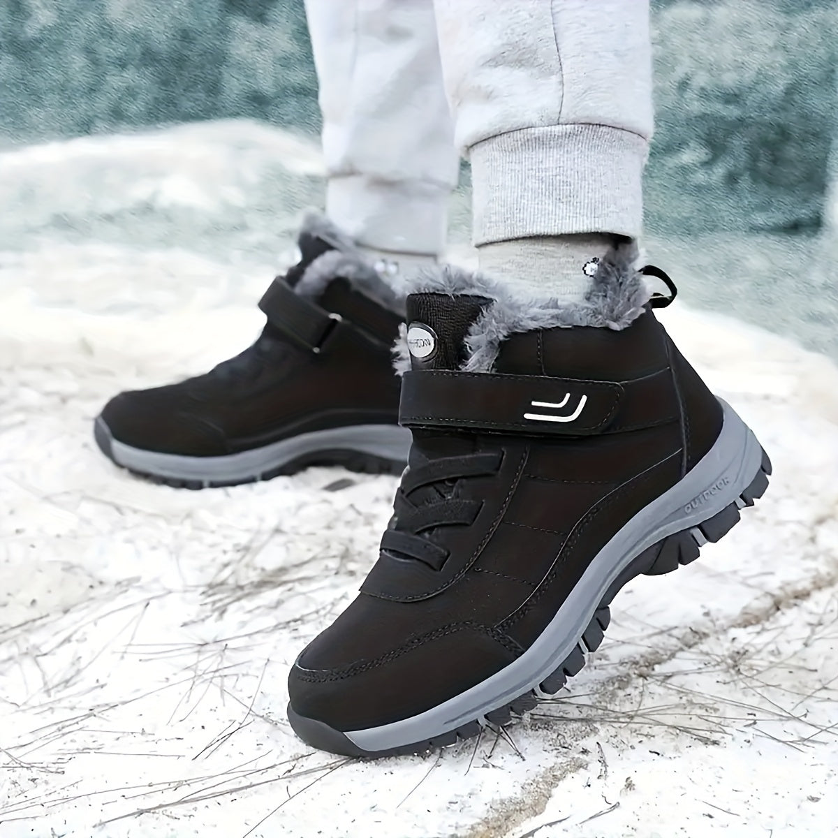 Bottes Hiver Femme, Fermeture Auto-Agrippante, Col Fourrure – coloris noir
