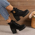 Bottes à Lacets Femme, Talon Haut Cranté, 5 Coloris, vue 6