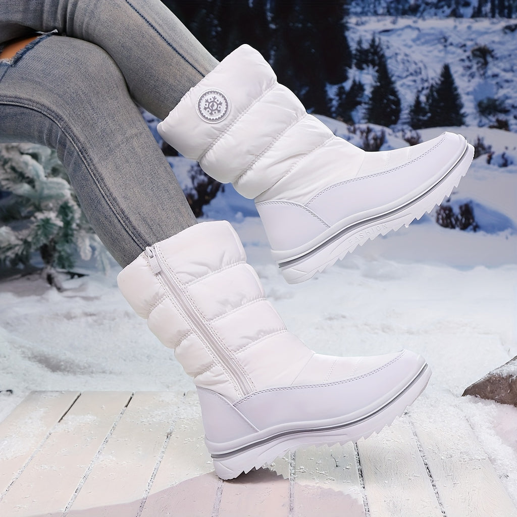 Bottes de Neige Femme Matelassées, Zip, Blanc ou Noir