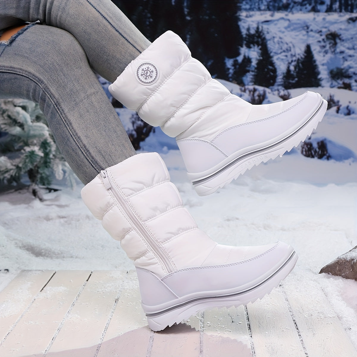 Bottes de Neige Femme Matelassées, Zip, Blanc ou Noir