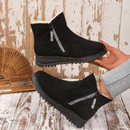 Bottes de Neige Femme Courtes, Aspect Daim, Doublure Peluche