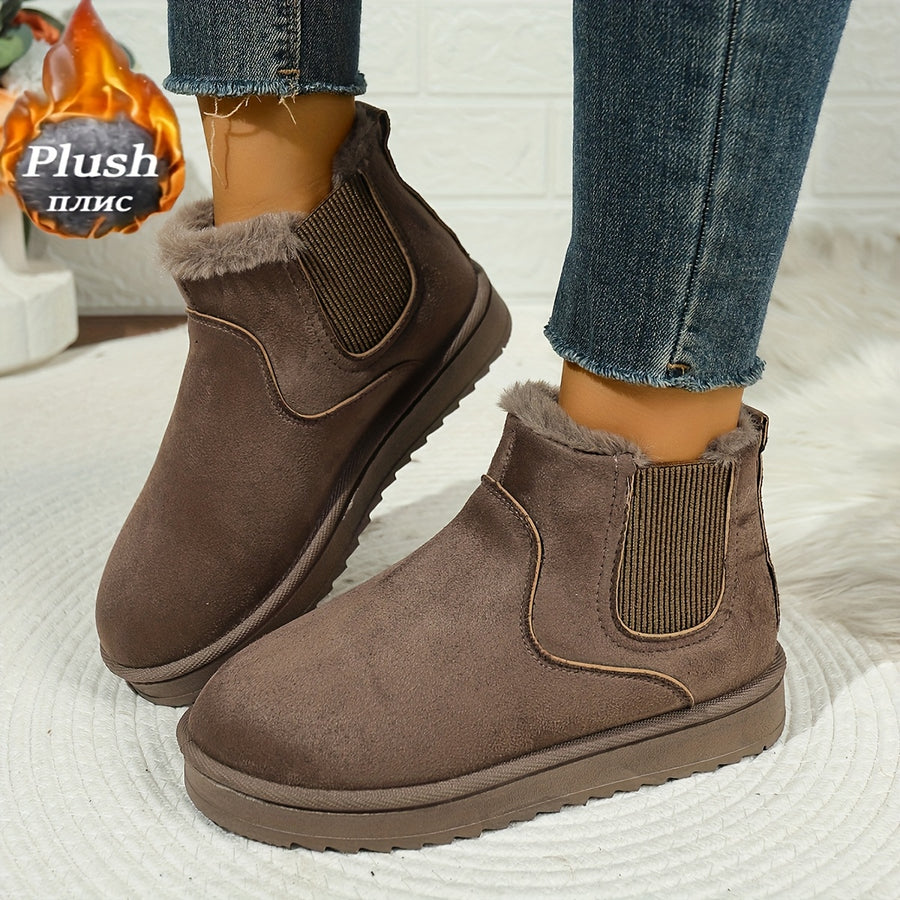 Bottines Chelsea Femme, Col Fausse Fourrure – coloris chocolat