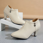 Bottes Basses Femme à Talon, Similicuir, Breloque Cœur, vue 3