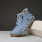 Bottines Plates Femme Similicuir, Lacets et Zip – coloris bleu ciel