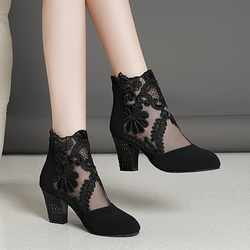 Bottines Femme en Dentelle Brodée, Fermeture Zip, vue 2