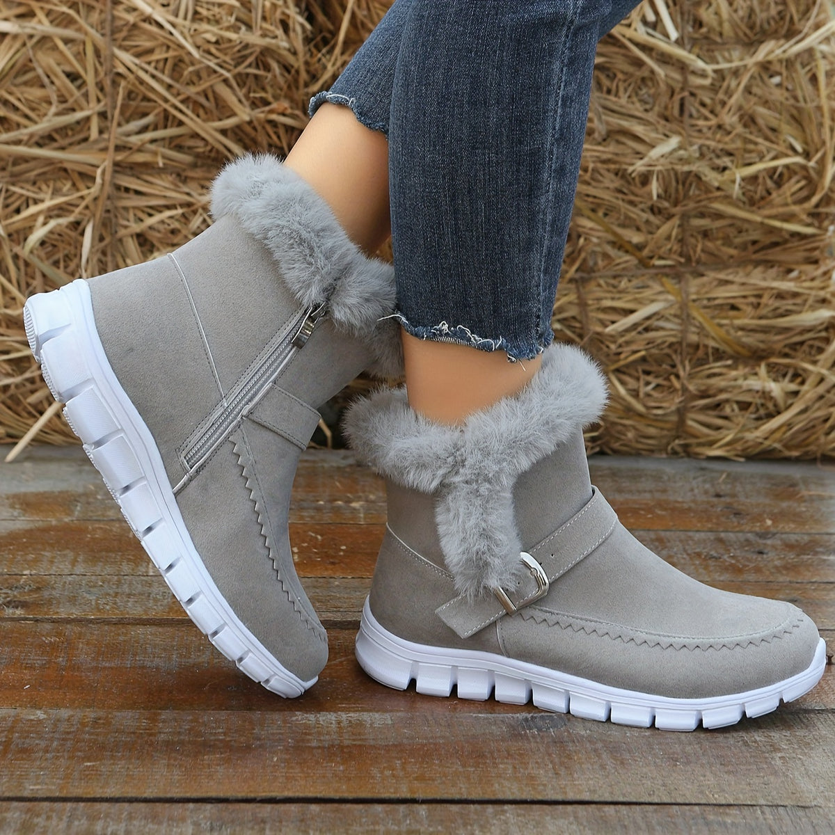 Bottines Femme Cheville, Fourrure Synthétique – coloris gris