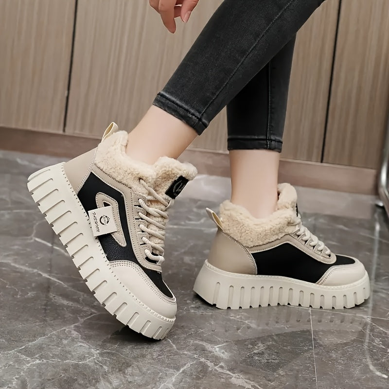 Bottines Chaudes Femme Style Basket Similicuir, Col Peluche, vue 3