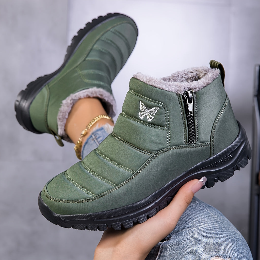 Bottines Femme Fourrées, Fermeture Zip, Bout Rond – coloris vert olive