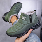 Bottines Femme Fourrées, Fermeture Zip, Bout Rond – coloris vert olive