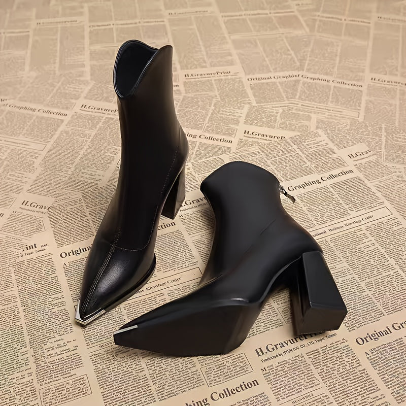 Bottines Femme Bout Pointu Métal, Talon Bloc, Doublure au Choix, vue 2
