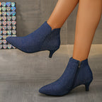 Bottines Femme Bout Pointu, Talon Kitten, 4 Coloris – coloris bleu foncé