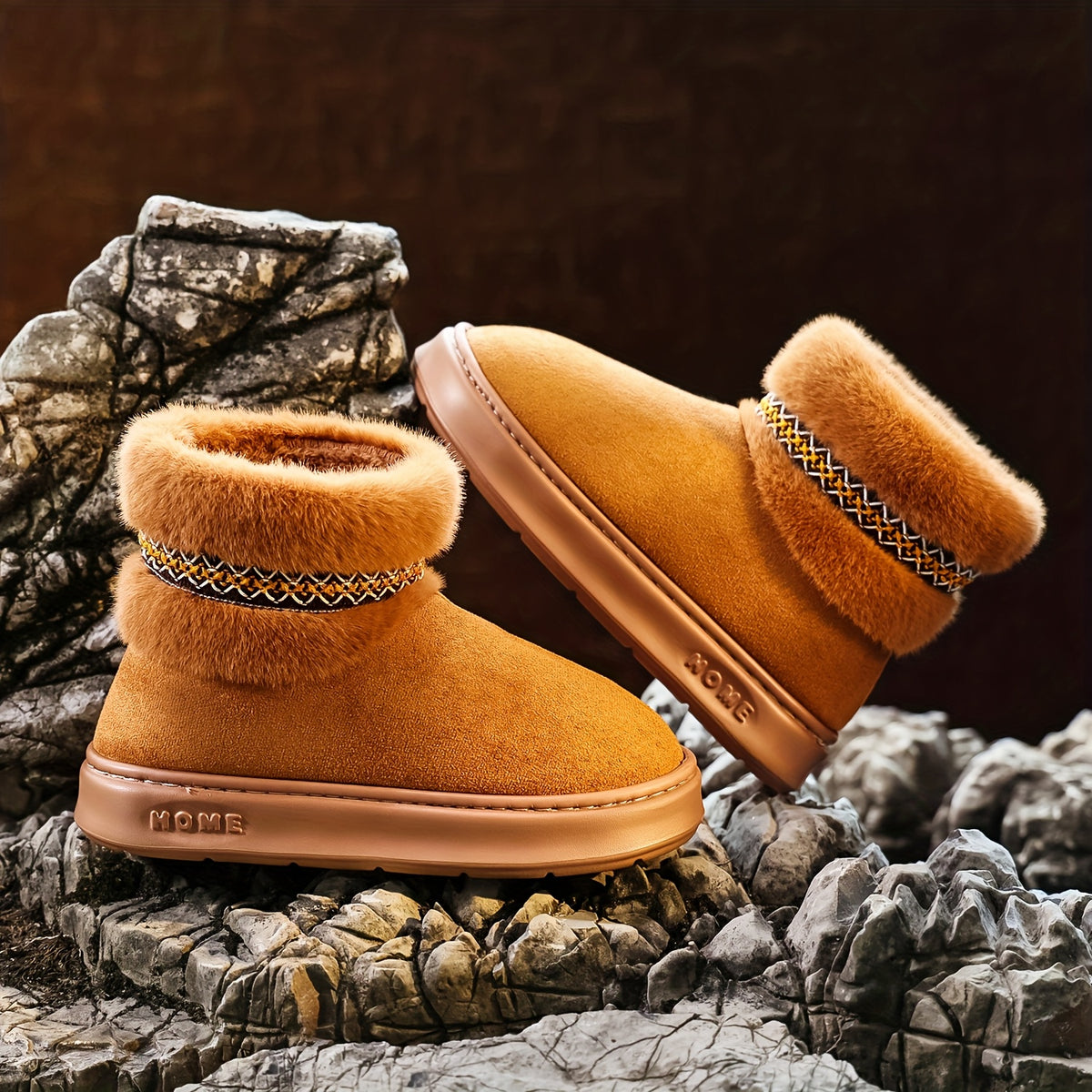 Bottes Fourrées Femme, Tissu Effet Daim – coloris chocolat, vue 2