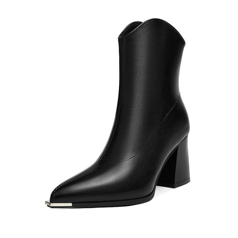 Bottines Femme Bout Pointu Métal, Talon Bloc, Doublure au Choix, vue 7
