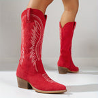 Bottes Cowboy Femme Brodées, Talon Bloc – coloris rouge, vue 3