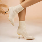 Bottes Chaussettes Femme Maille Texturée, Talon Doré, vue 15