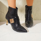 Bottines Femme Effet Croco ou Zèbre, Similicuir, Boucle Dorée, vue 11