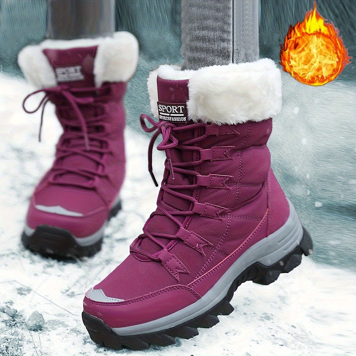 Bottes Femme à Lacets, Doublure Flanelle, Mi-Mollet – coloris violet, vue 2