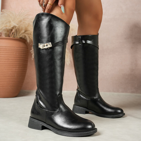Bottes Cavalières Femme Mollet Large, Similicuir, Fermoir
