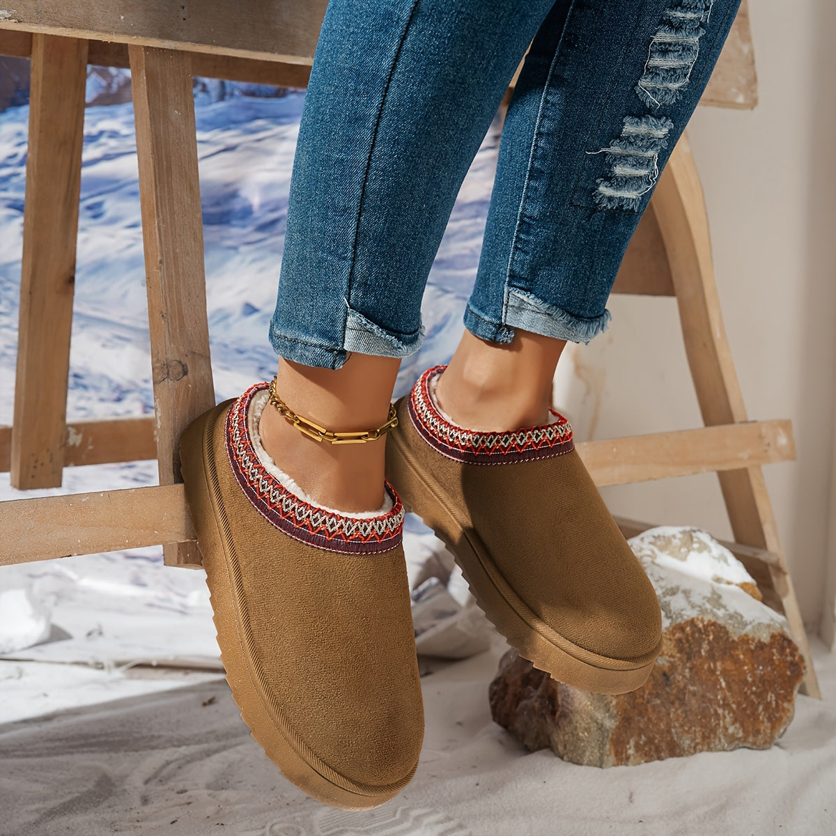 Chaussons Bottes Femme Tissu, Doublure Polaire, vue 5