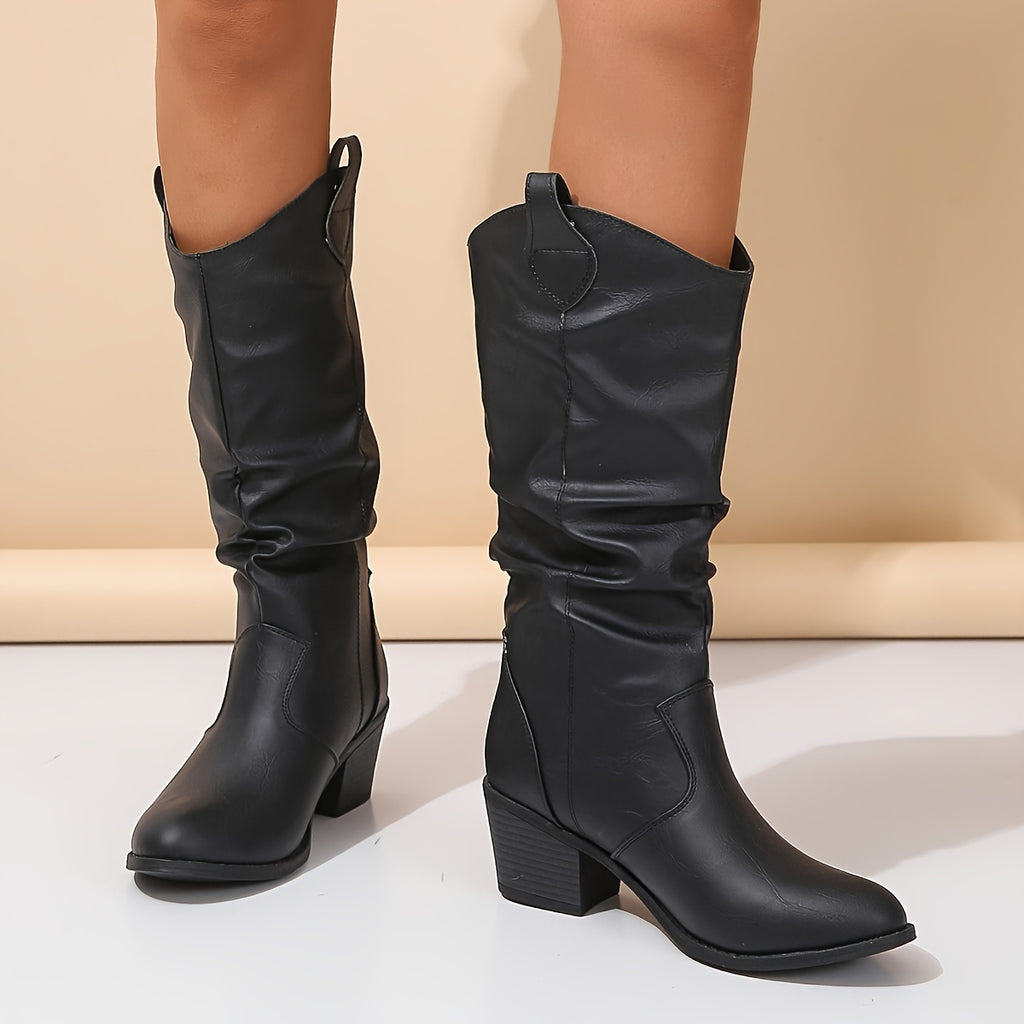 Bottes Cowboy Femme Similicuir, Tige Froncée – coloris noir, vue 2