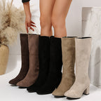 Bottes Hautes Femme Aspect Daim, Talon Bloc, Zip, 5 Coloris, vue 3