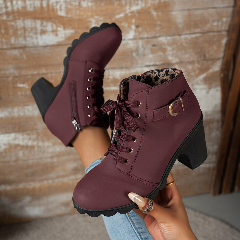 Bottines Femme à Lacets, Talon Bloc – coloris bordeaux