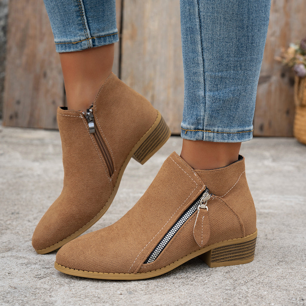 Bottines Femme Bout Pointu, Zip Décoratif – coloris marron foncé