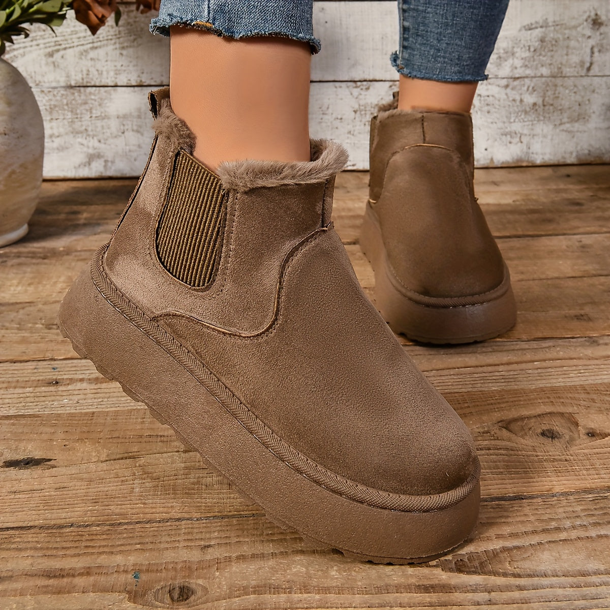 Bottines Chelsea Plateforme Femme, Col Fourrure, vue 8