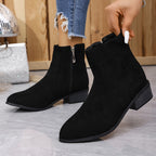 Bottines Femme Zippées, Microfibre Aspect Daim, Talon 4 cm – coloris noir
