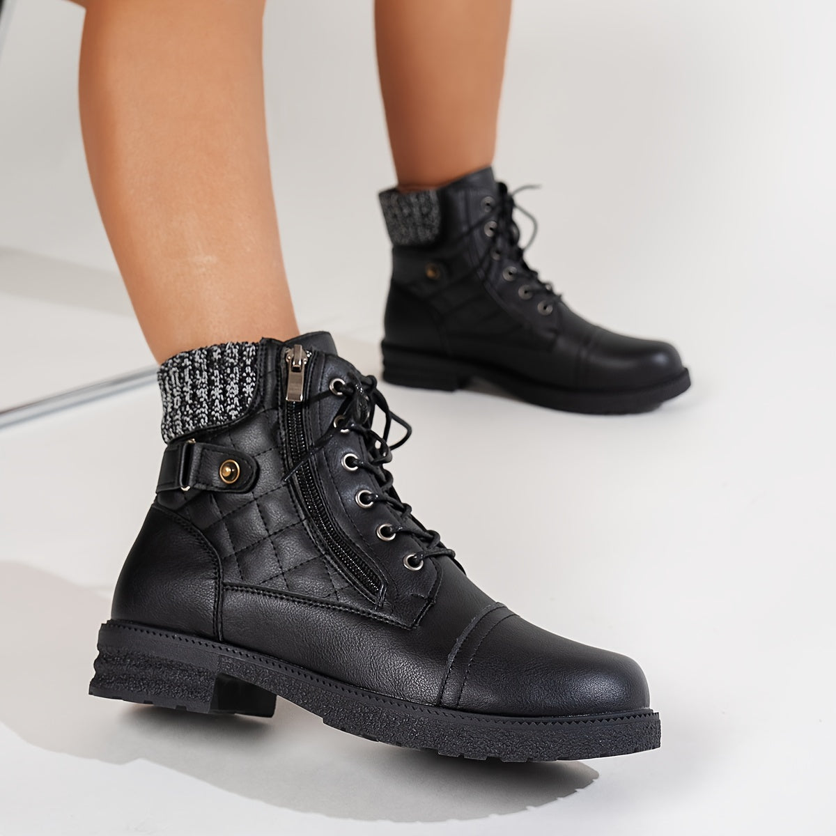 Bottes Femme Western Similicuir, Col Tricoté, vue 12