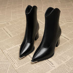 Bottines Femme Bout Pointu Métal, Talon Bloc, Doublure au Choix – coloris noir, doublure simple