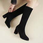 Bottes Hautes Femme Extensibles Aspect Daim, Talon Bloc