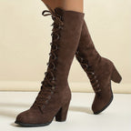 Bottes Hautes Femme à Lacets, Talon Bloc – coloris marron foncé, vue 5