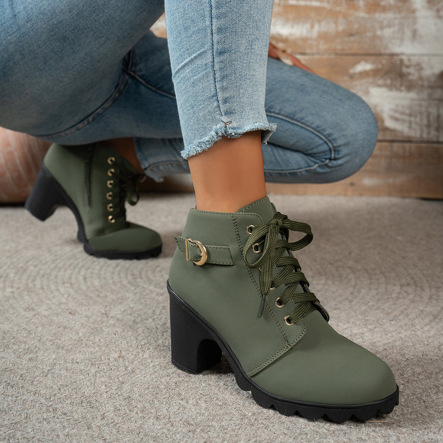Bottines Femme à Lacets, Talon Bloc