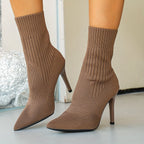 Bottines Chaussettes Femme Talon Aiguille, Maille, vue 11