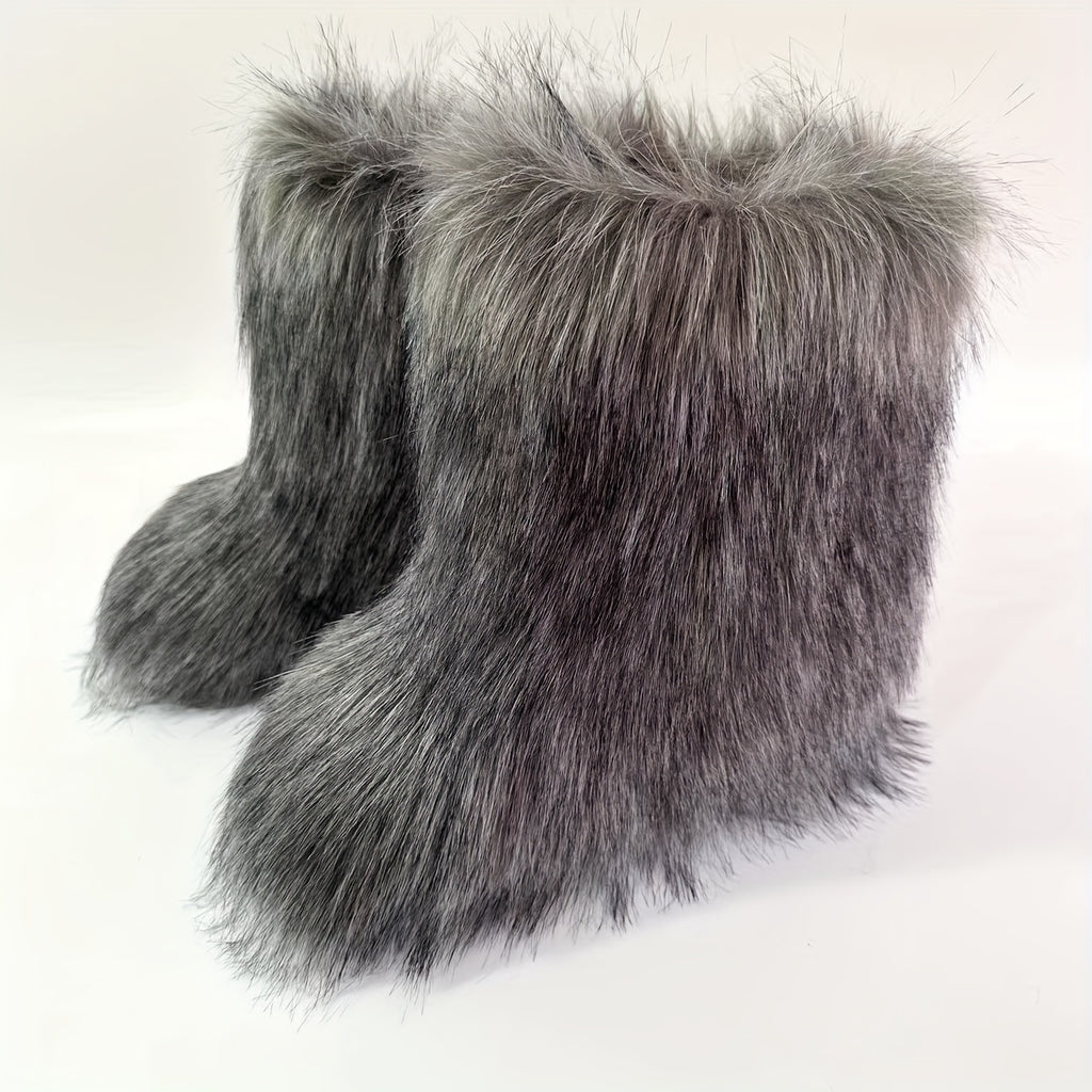 Bottes Femme Fausse Fourrure Longue, Style Renard