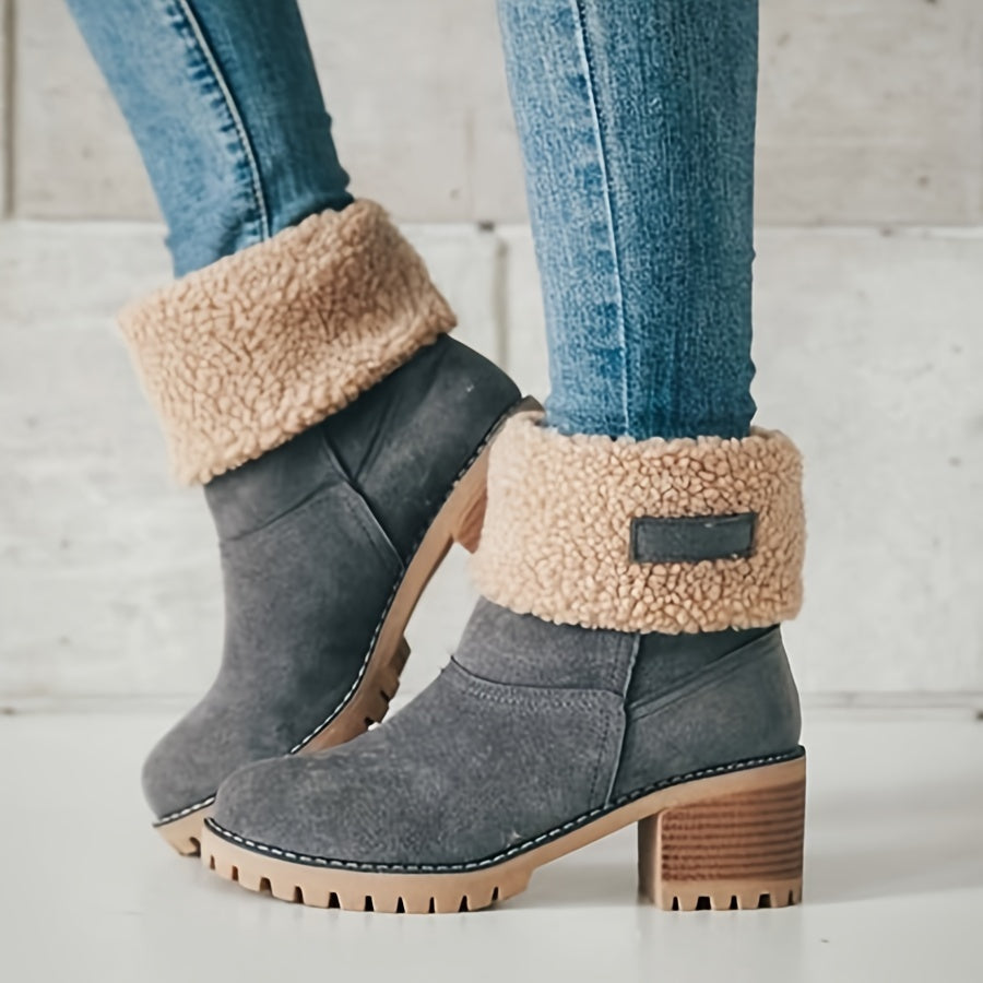 Bottines Femme Flanelle, Bordure Peluche – coloris gris