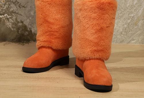 Bottes Femme Peluche, Revers Fausse Fourrure – coloris orange
