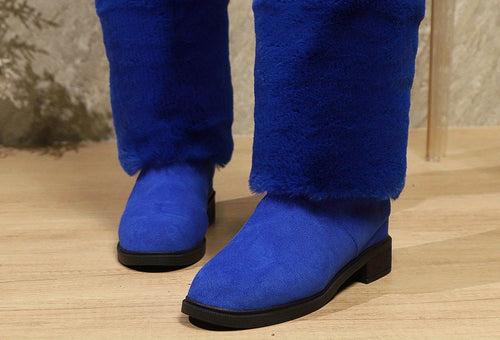 Bottes Femme Peluche, Revers Fausse Fourrure – coloris bleu