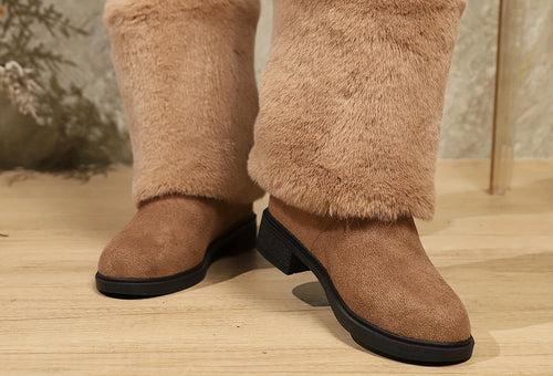 Bottes Femme Peluche, Revers Fausse Fourrure – coloris kaki