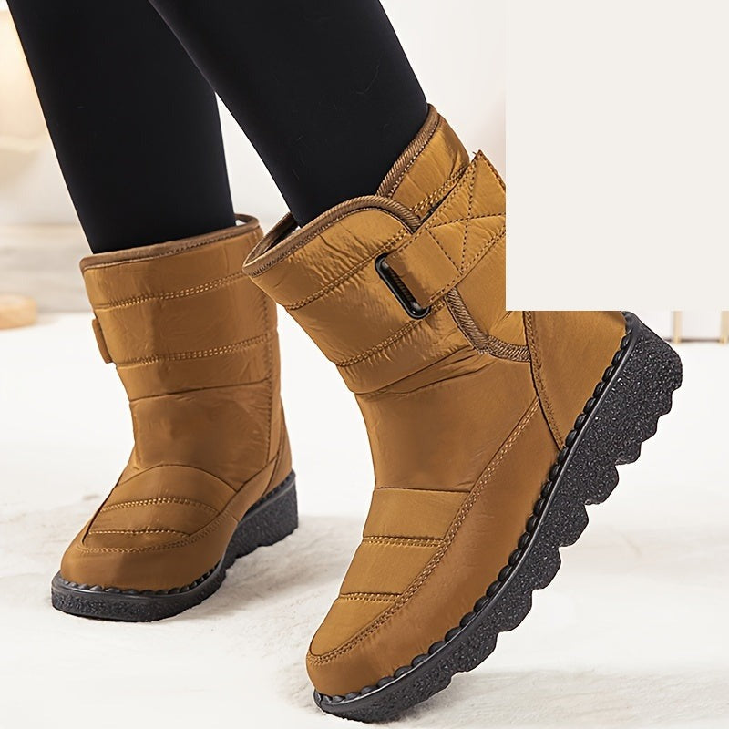 Bottes d'Hiver Femme Grande Taille, Auto-Agrippante – coloris camel