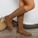 Bottes Hautes Femme Aspect Daim, Bout Carré, Zip Arrière