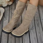 Bottes Plateforme Femme Mi-Mollet Tombantes, Aspect Daim