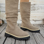 Bottes Plateforme Femme Mi-Mollet Tombantes, Aspect Daim