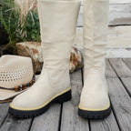 Bottes Plateforme Femme Mi-Mollet Tombantes, Aspect Daim