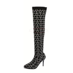 Cuissardes Femme Stiletto, Sur-Cuisse, Bout Pointu – coloris carreaux gris