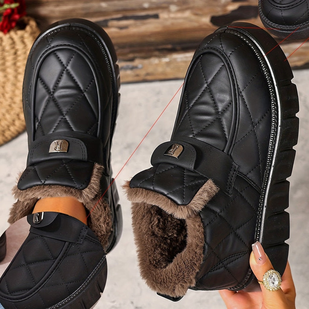 Bottes de Neige Femme Courtes Matelassées, Col Fourrure – coloris noir