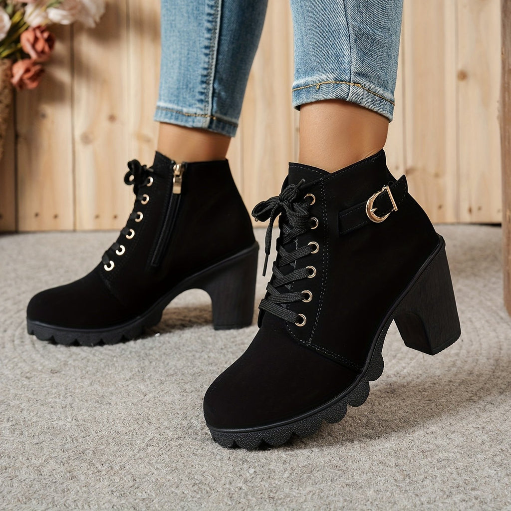 Bottines à Lacets Femme Similicuir, Talon Haut, Boucle, vue 5