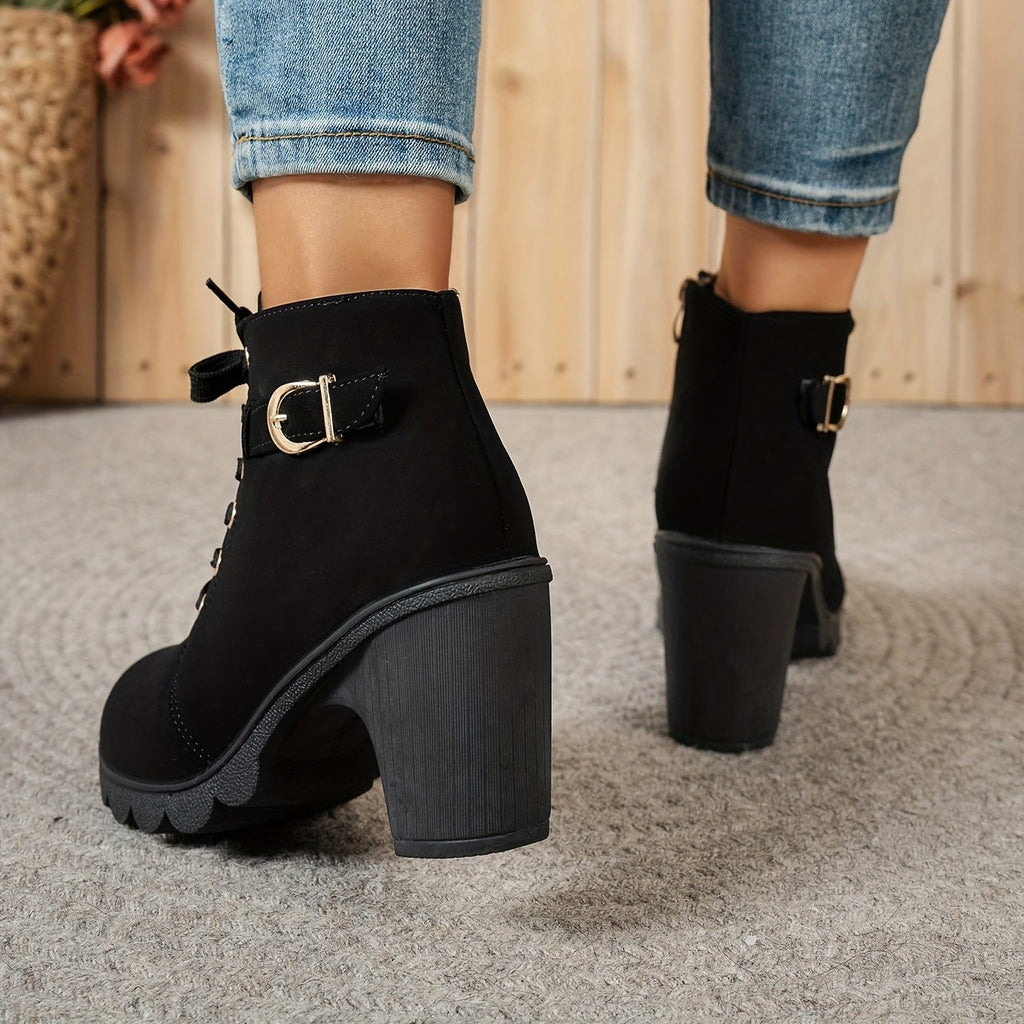 Bottines à Lacets Femme Similicuir, Talon Haut, Boucle, vue 6