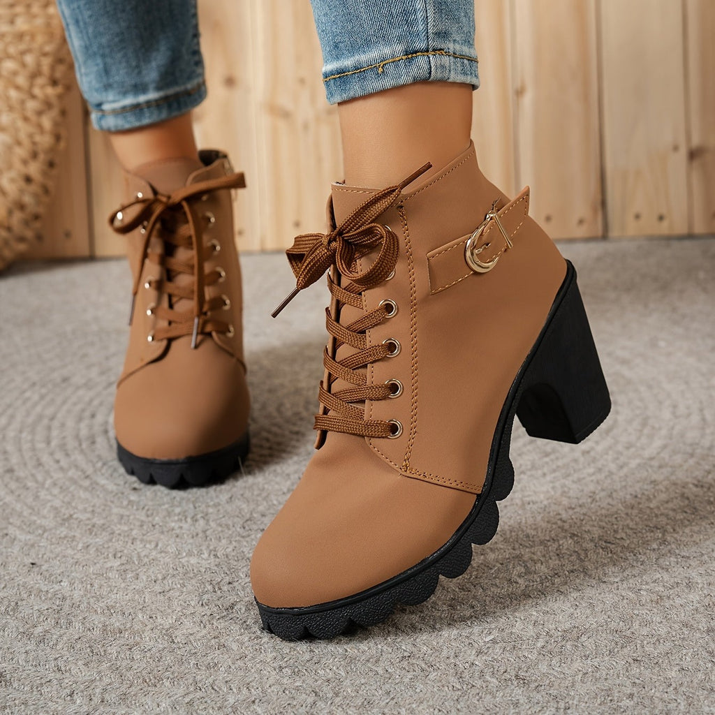 Bottines à Lacets Femme Similicuir, Talon Haut, Boucle, vue 7